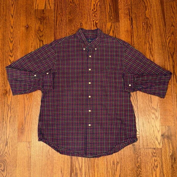 Polo Ralph Lauren Long Sleeve Button Down Oxford Men's XL Red Blue Green Plaid - Picture 2 of 5